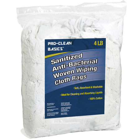 PROCLEAN Sanitized Anti-Bacterial Woven Wiping Cloth Rag, White, 4lbs Bag WW99821